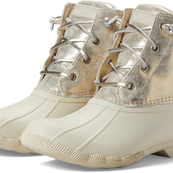 Sperry Shoes - Sperry Gold and Cream Winter Rain Boots with Waterproof Lace-Up Design